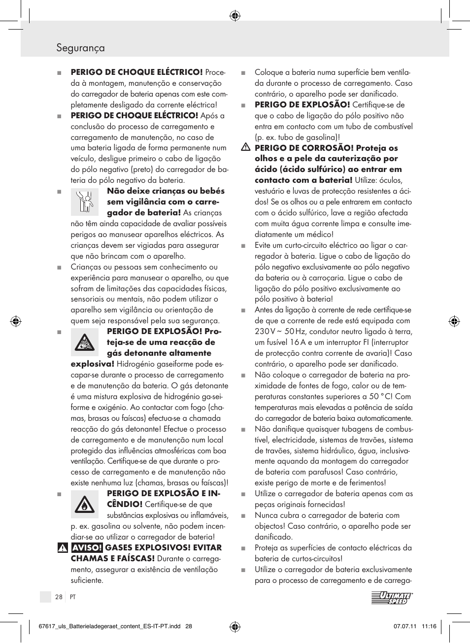Segurança | Ultimate Speed ULG 3.8 A1 User Manual | Page 29 / 55