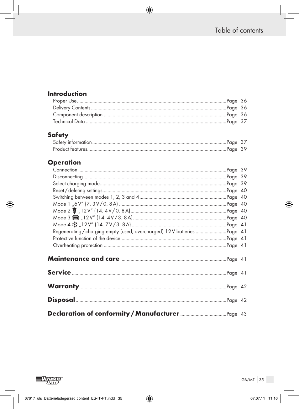 Ultimate Speed ULG 3.8 A1 User Manual | Page 36 / 55