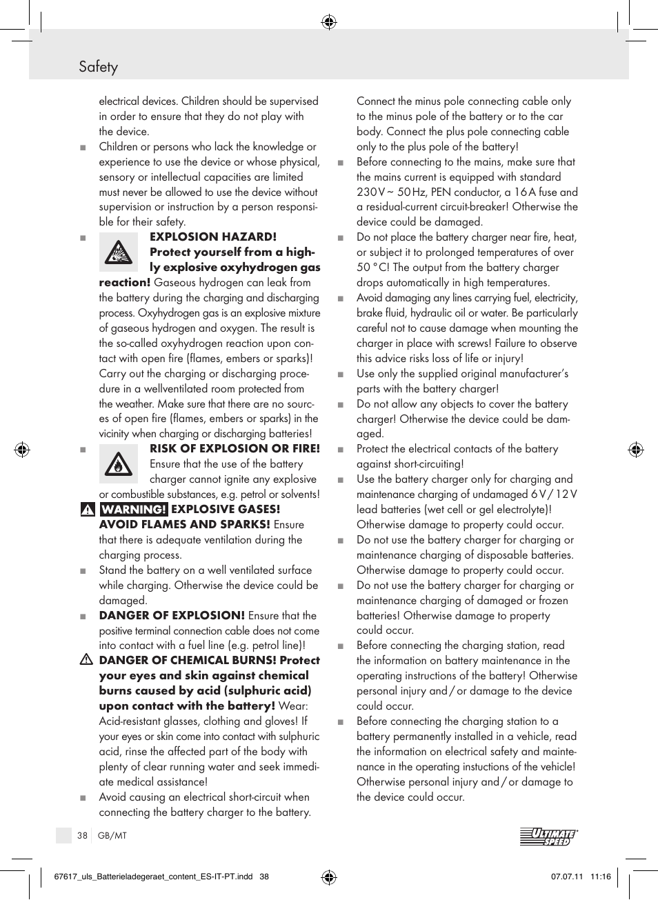 Safety | Ultimate Speed ULG 3.8 A1 User Manual | Page 39 / 55