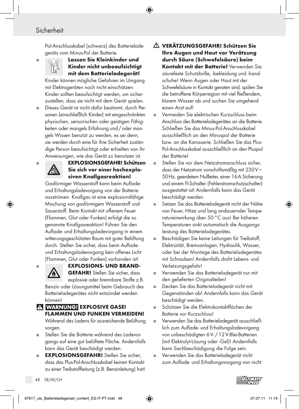 Sicherheit | Ultimate Speed ULG 3.8 A1 User Manual | Page 49 / 55