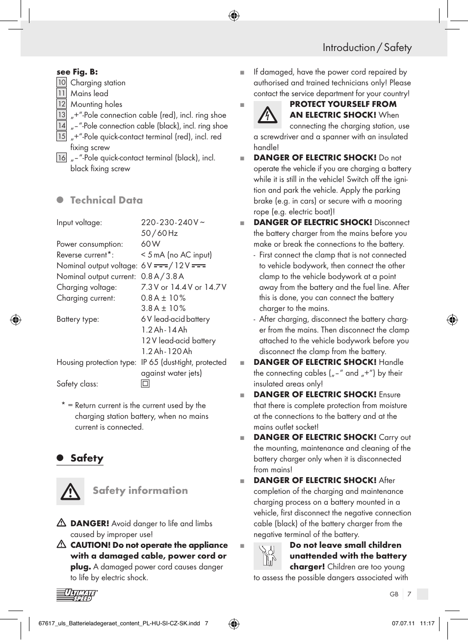 Introduction / safety, Technical data, Safety safety information | Ultimate Speed ULG 3.8 A1 User Manual | Page 8 / 73
