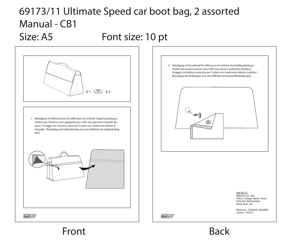 Ultimate Speed Z25665A/ Z25665B User Manual | 1 page