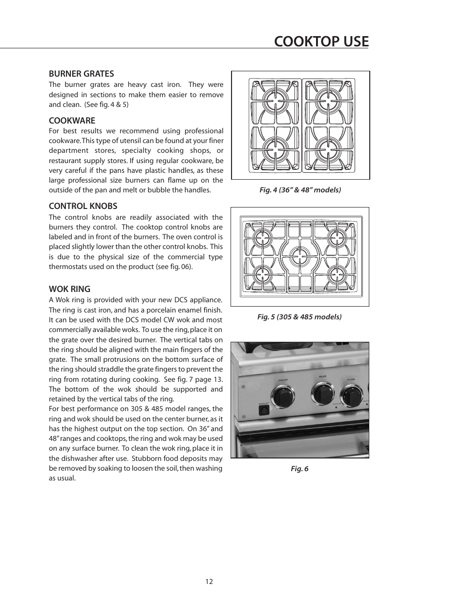 Cooktop use | DCS RGS-305 User Manual | Page 13 / 34