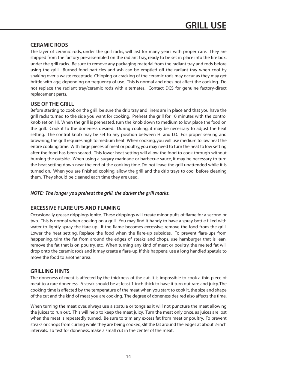 Grill use | DCS RGS-305 User Manual | Page 15 / 34