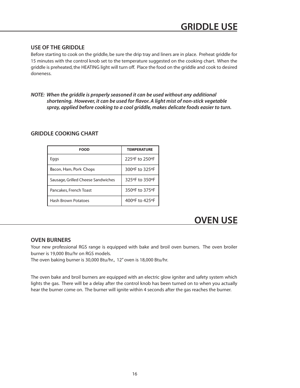 Griddle use, Oven use | DCS RGS-305 User Manual | Page 17 / 34