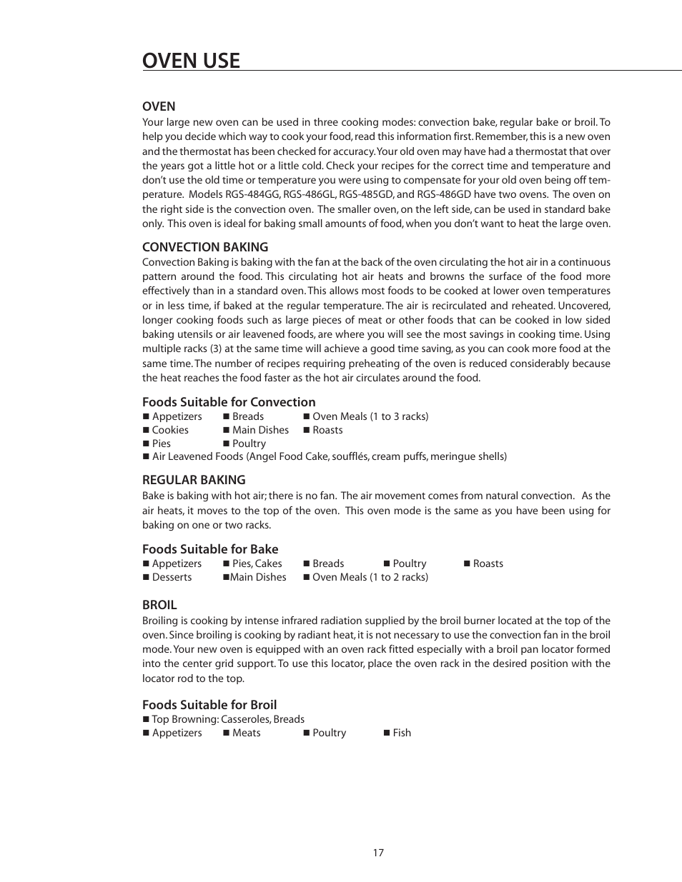 Oven use | DCS RGS-305 User Manual | Page 18 / 34