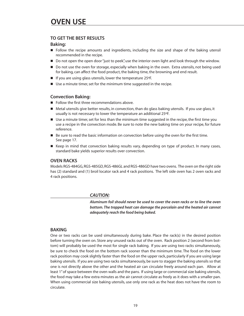 Oven use | DCS RGS-305 User Manual | Page 20 / 34