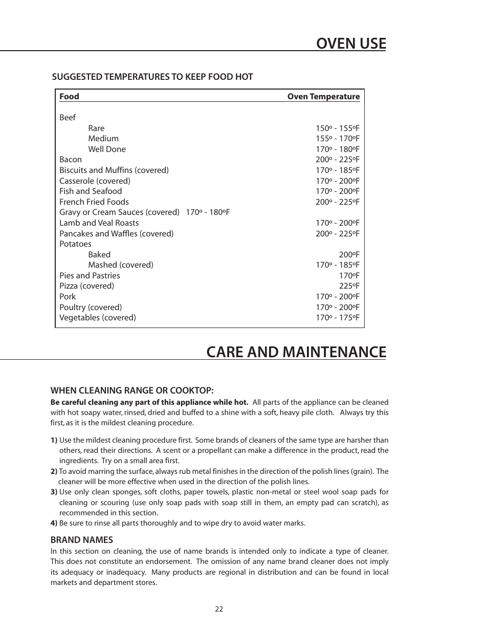 Oven use care and maintenance | DCS RGS-305 User Manual | Page 23 / 34