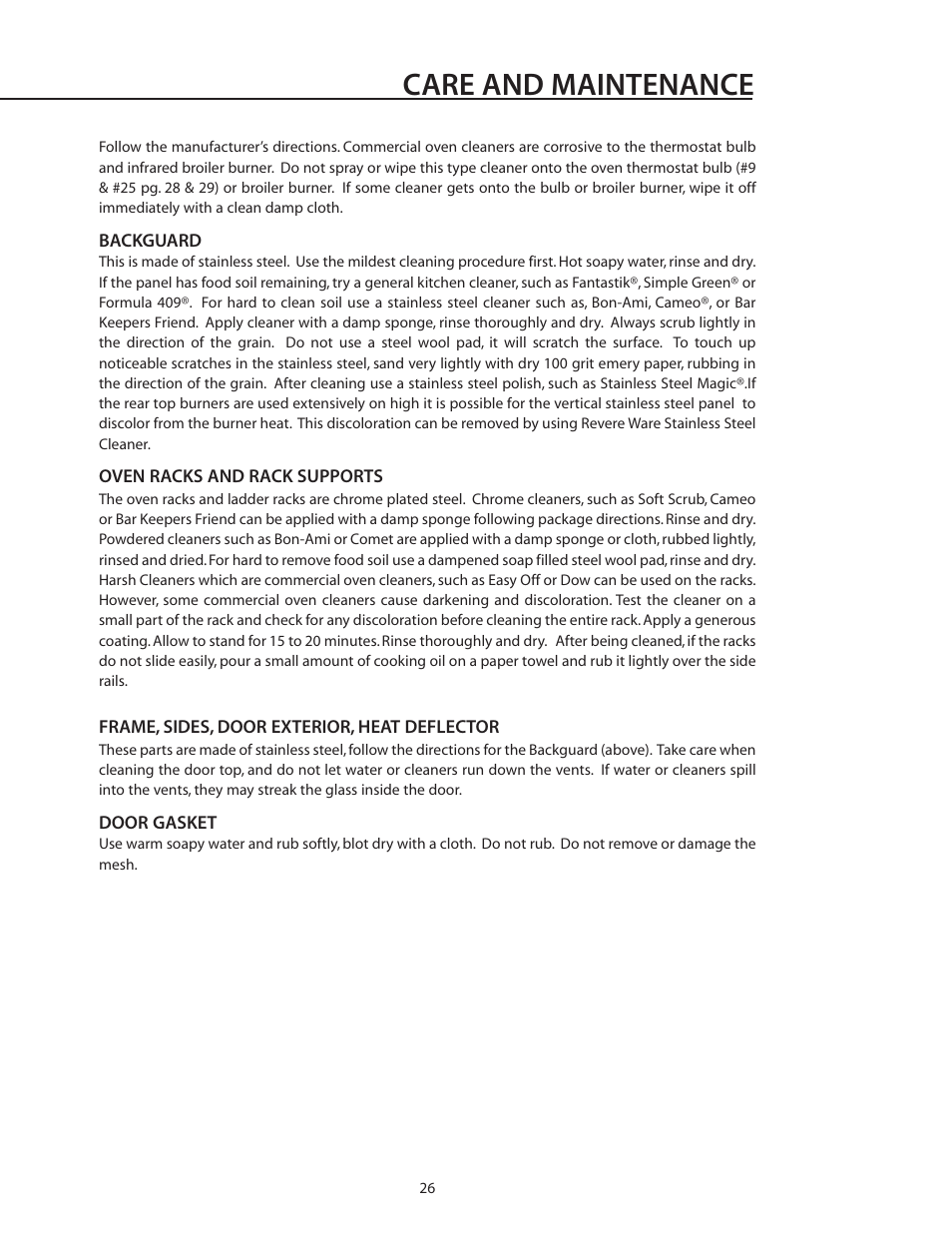 Care and maintenance | DCS RGS-305 User Manual | Page 27 / 34