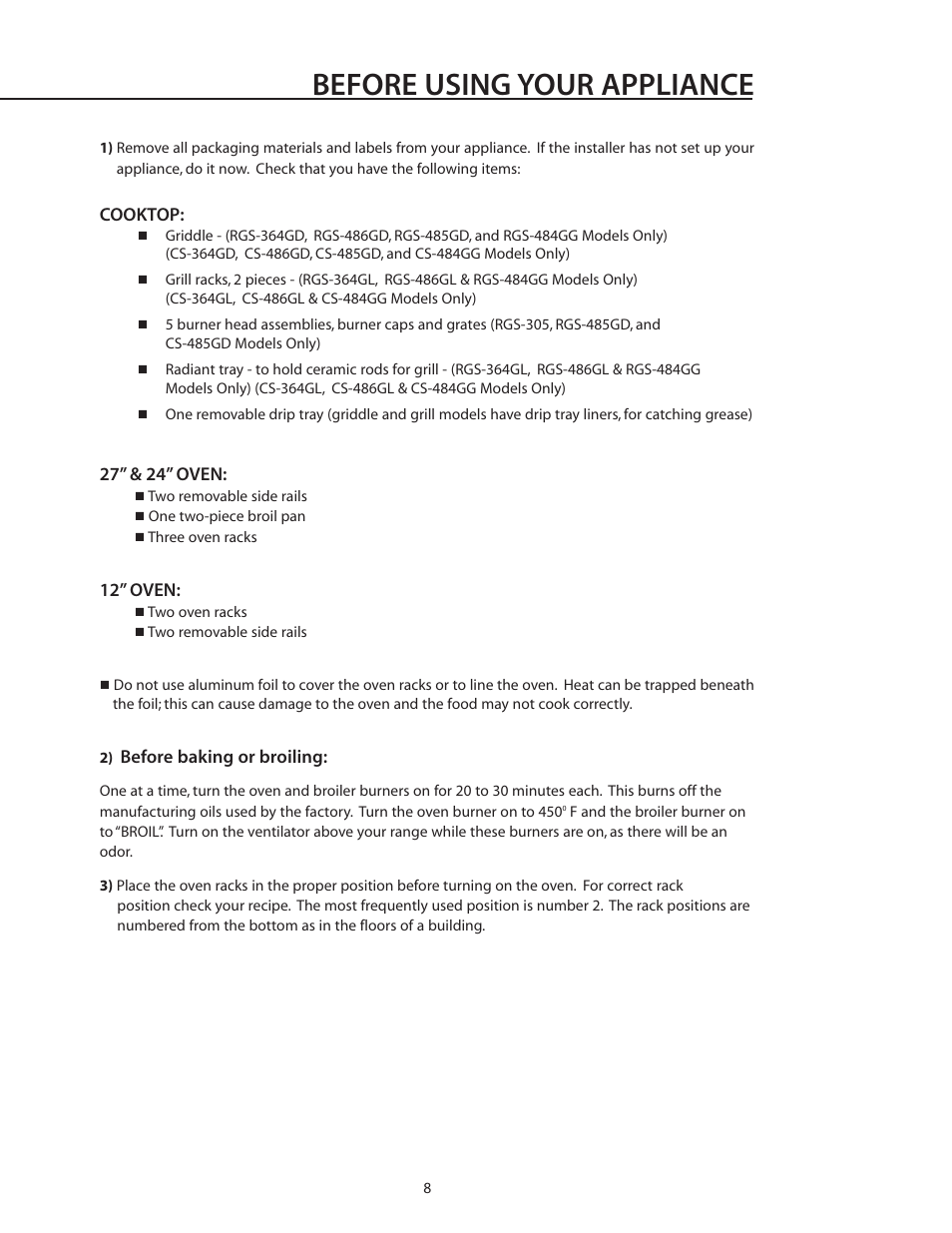 Before using your appliance | DCS RGS-305 User Manual | Page 9 / 34