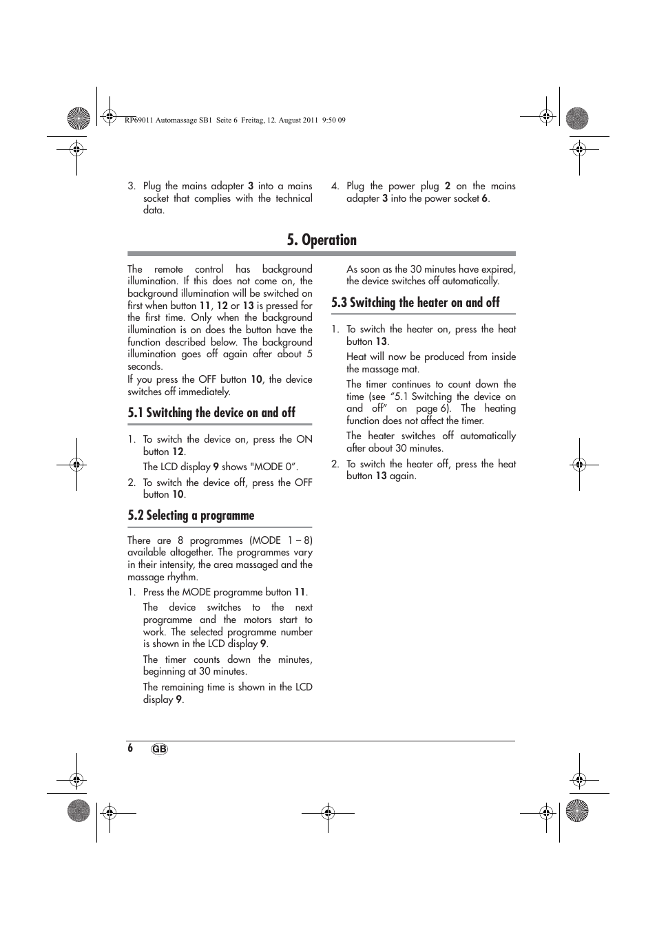 Operation, 1 switching the device on and off, 2 selecting a programme | 3 switching the heater on and off | Ultimate Speed UAMM 12 A1 User Manual | Page 8 / 18
