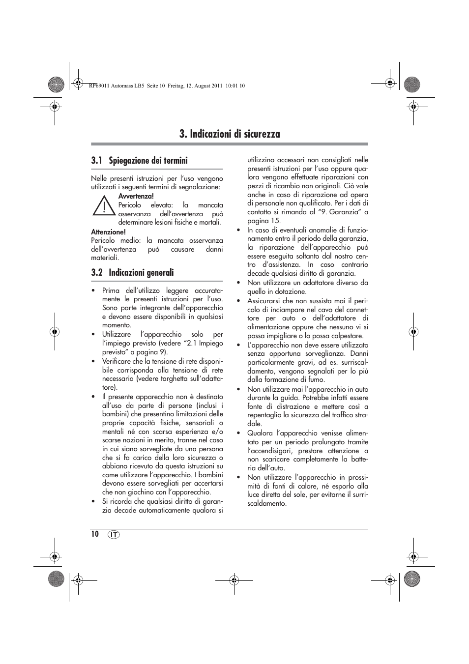 Indicazioni di sicurezza, 1 spiegazione dei termini, 2 indicazioni generali | Ultimate Speed UAMM 12 A1 User Manual | Page 12 / 38