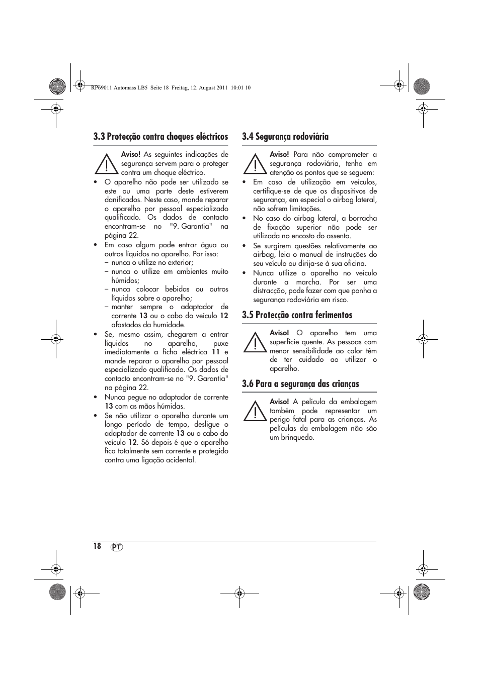 3 protecção contra choques eléctricos, 4 segurança rodoviária, 5 protecção contra ferimentos | 6 para a segurança das crianças | Ultimate Speed UAMM 12 A1 User Manual | Page 20 / 38