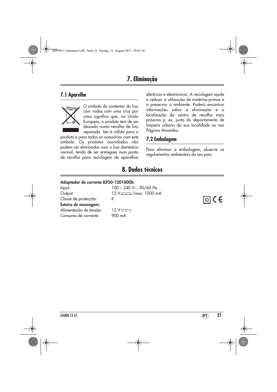 Eliminação, Dados técnicos, 1 aparelho | 2 embalagem | Ultimate Speed UAMM 12 A1 User Manual | Page 23 / 38