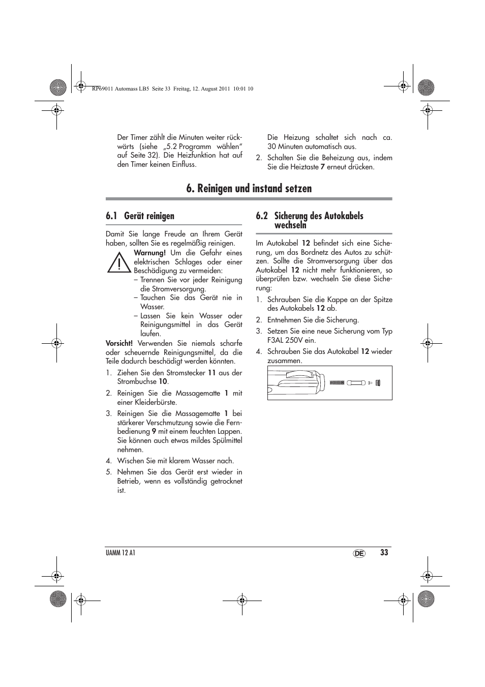 Reinigen und instand setzen, 1 gerät reinigen, 2 sicherung des autokabels wechseln | Ultimate Speed UAMM 12 A1 User Manual | Page 35 / 38