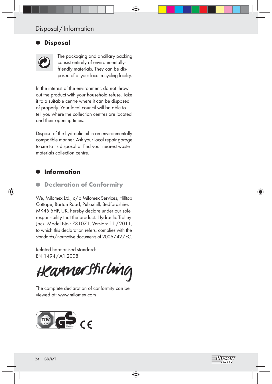 Disposal / information | Ultimate Speed Z31071 User Manual | Page 24 / 30