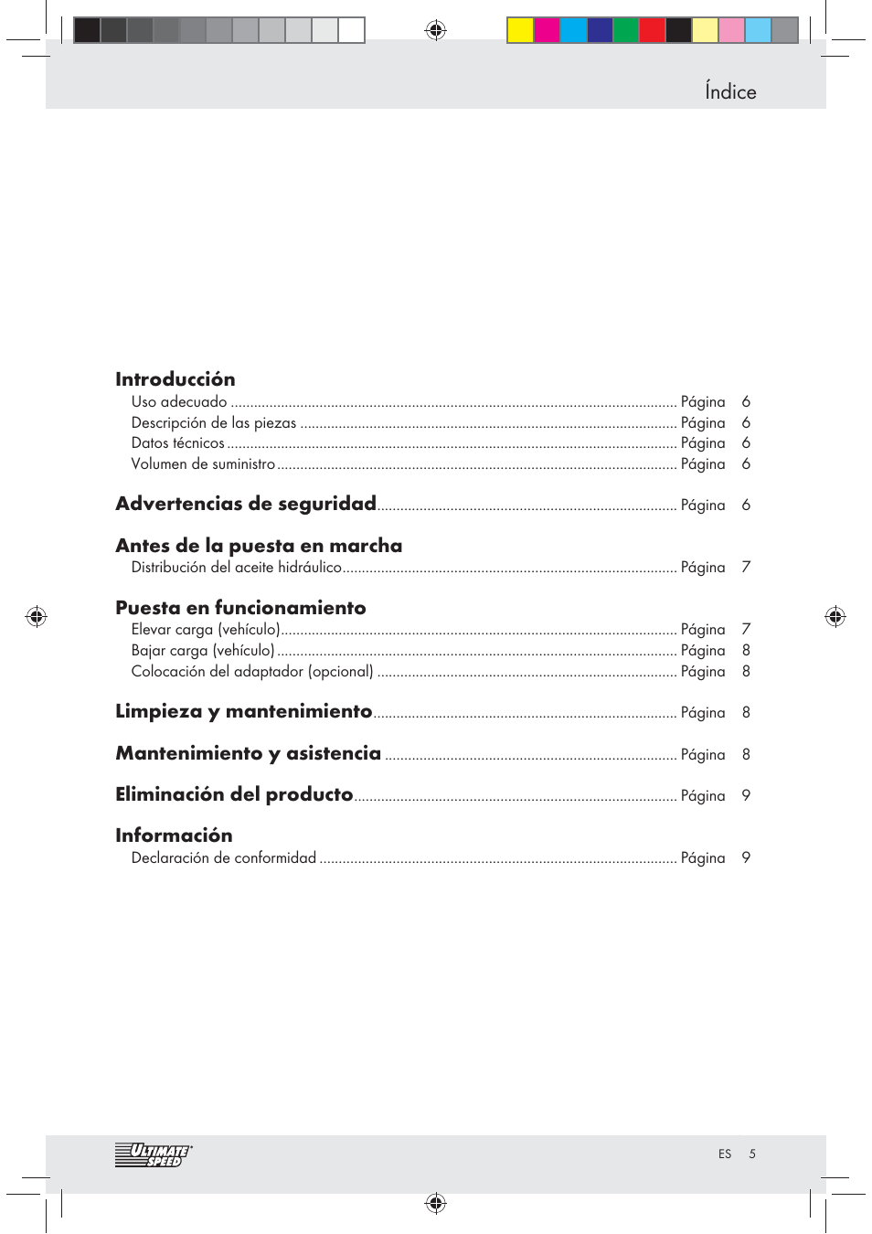 Índice | Ultimate Speed Z31071 User Manual | Page 5 / 30