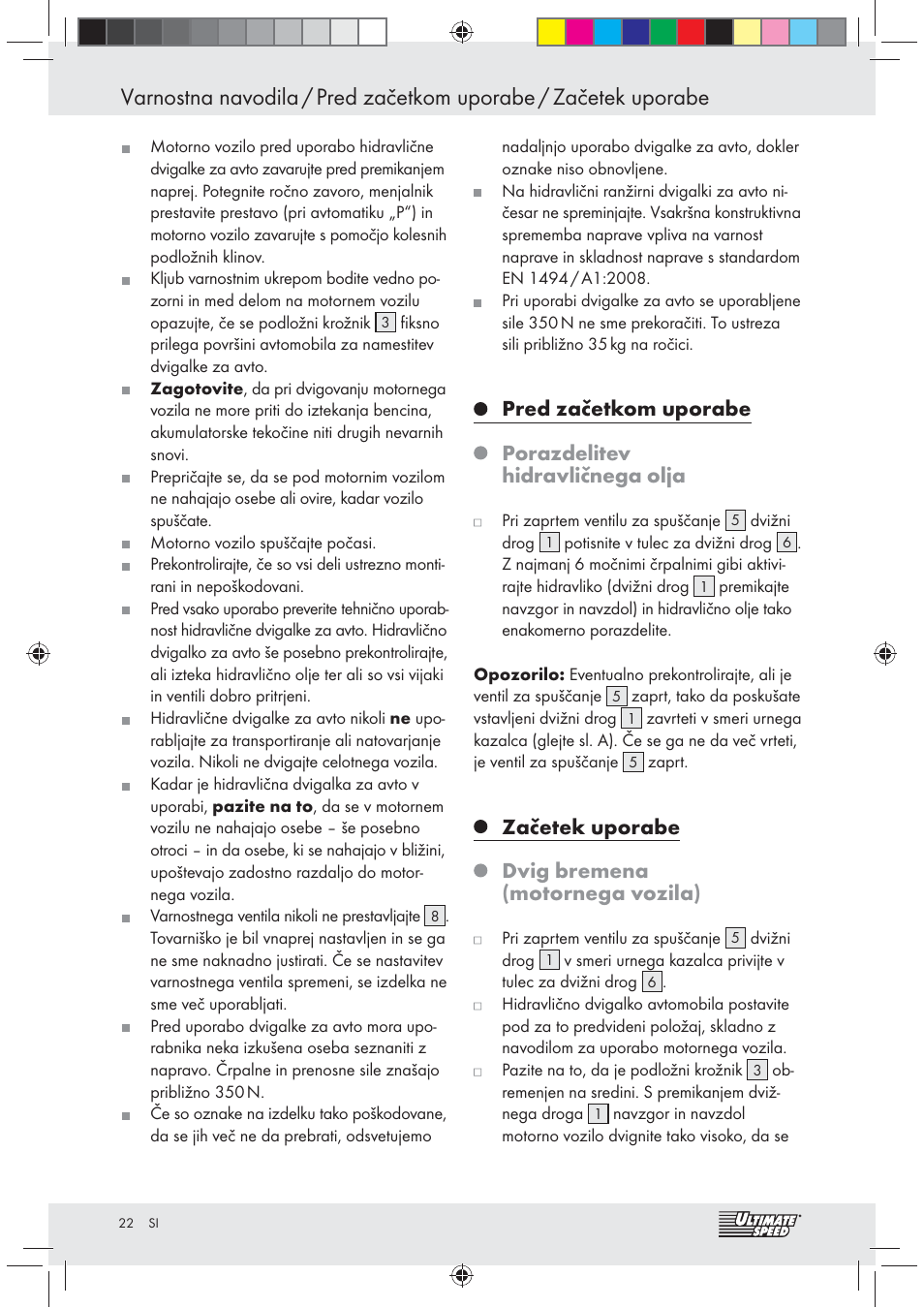 Začetek uporabe dvig bremena (motornega vozila) | Ultimate Speed Z31071 User Manual | Page 22 / 40