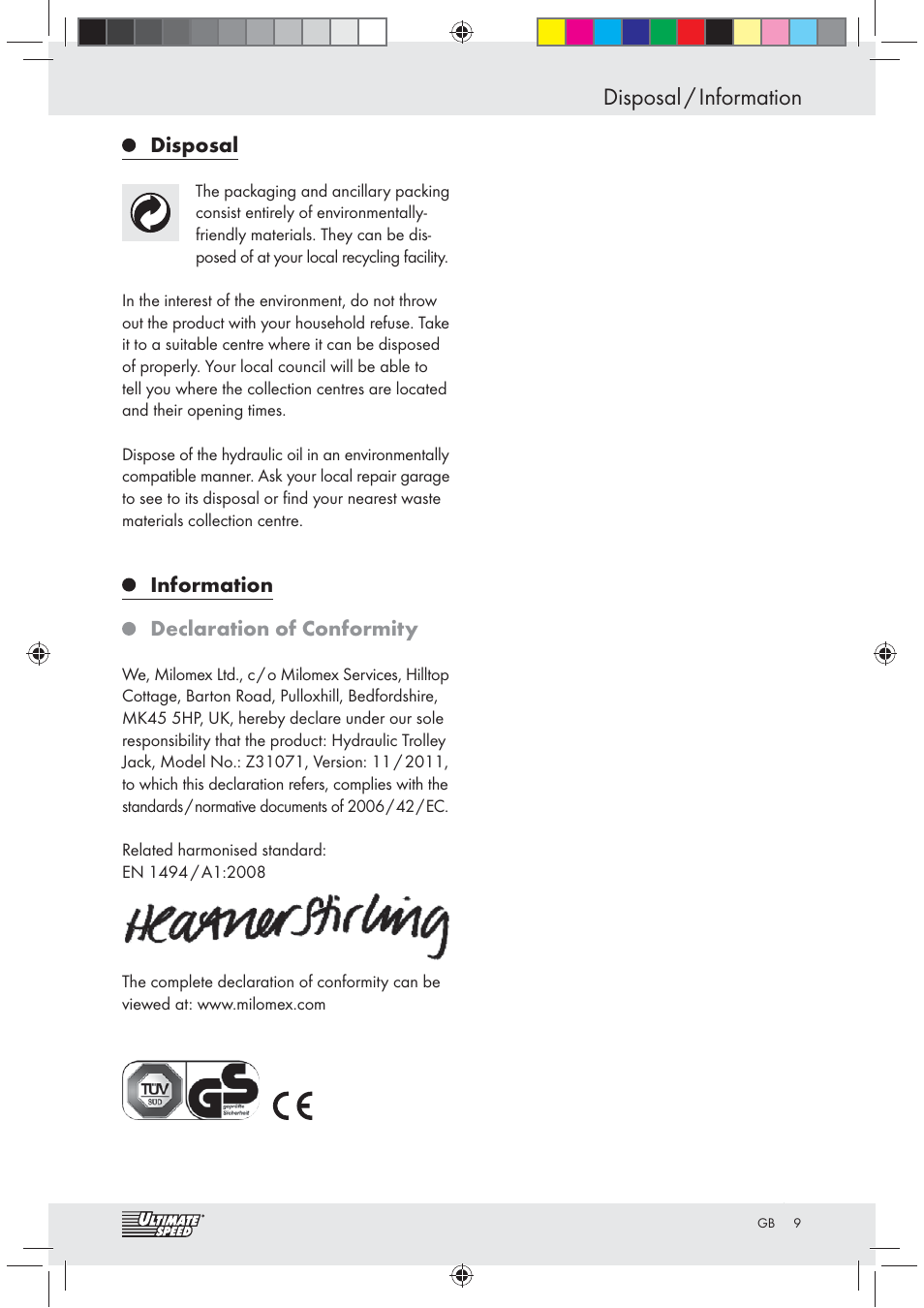 Disposal / information | Ultimate Speed Z31071 User Manual | Page 9 / 40