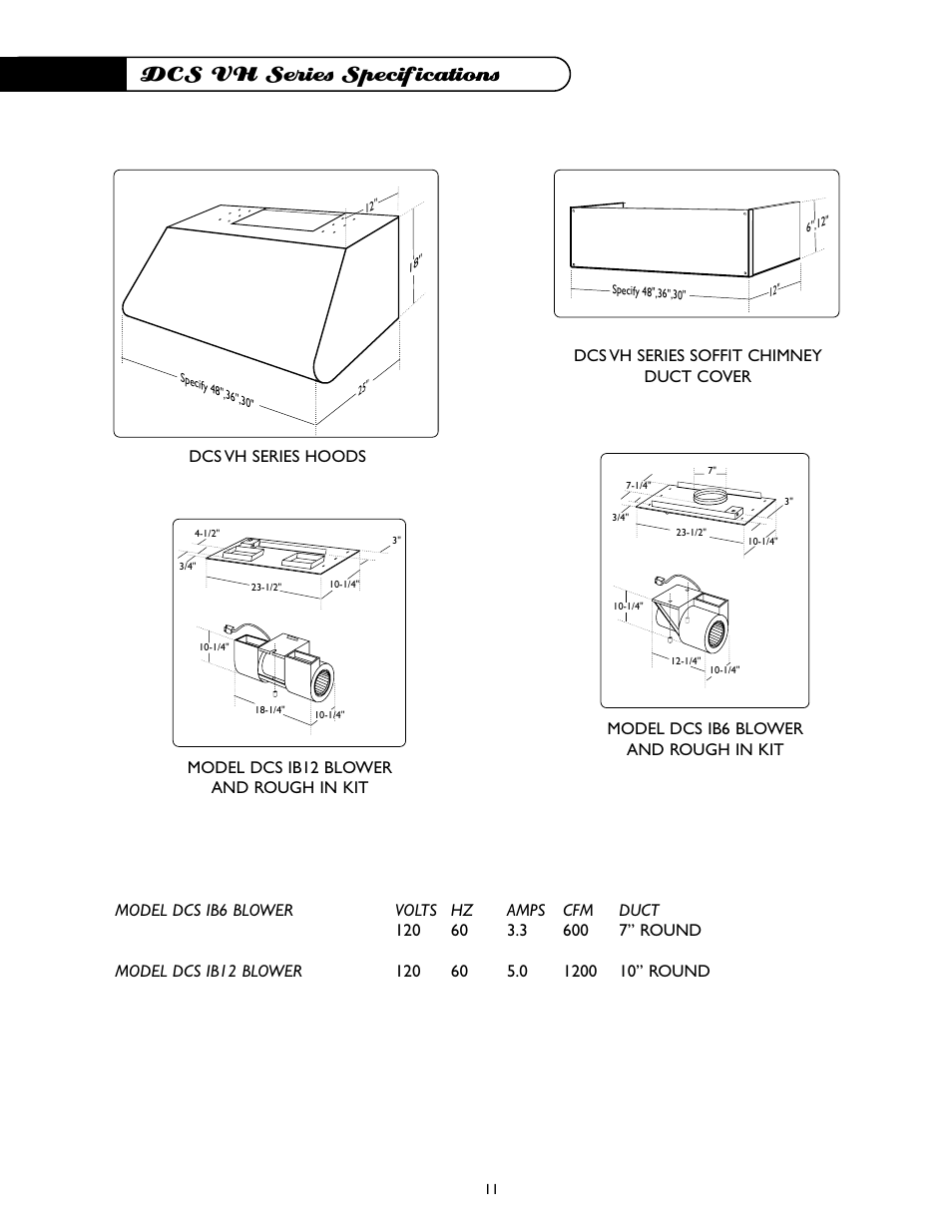 Dcs vh series specifications | DCS -VH-36HS User Manual | Page 12 / 18