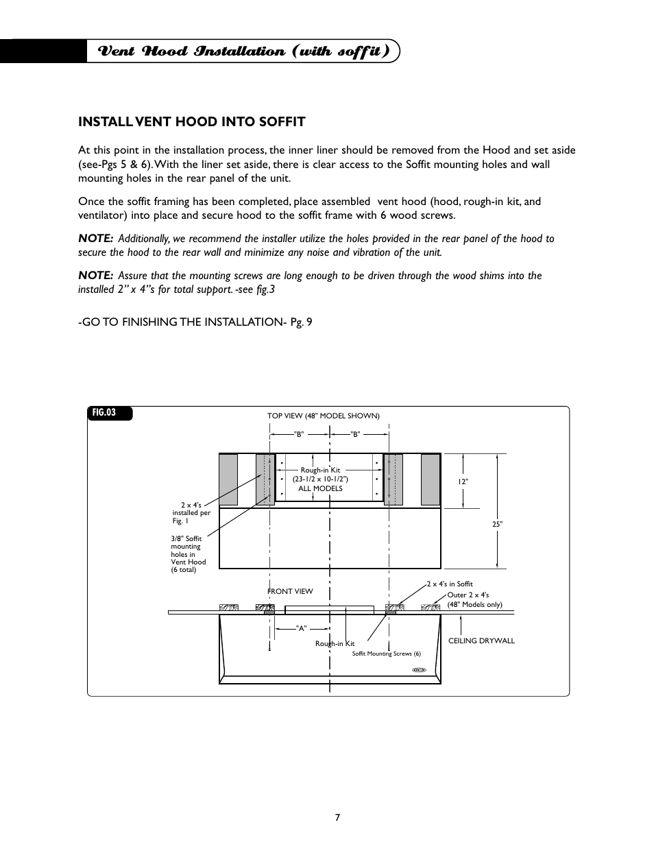 Vent hood installation (with soffit), Install vent hood into soffit | DCS -VH-36HS User Manual | Page 8 / 18