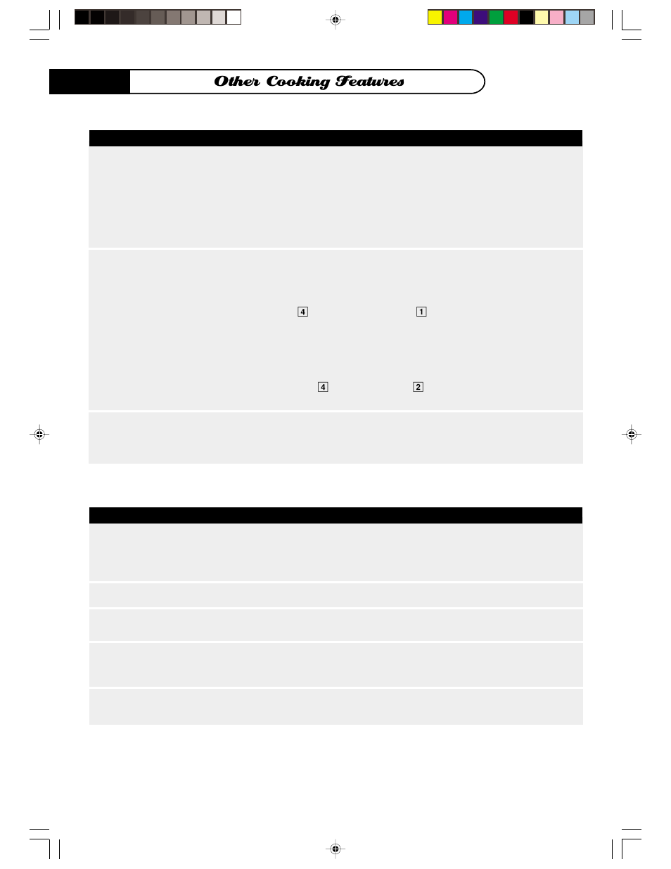 Other cooking features, Breakfast menu chart, Lunch menu chart | DCS MO24SS User Manual | Page 18 / 32