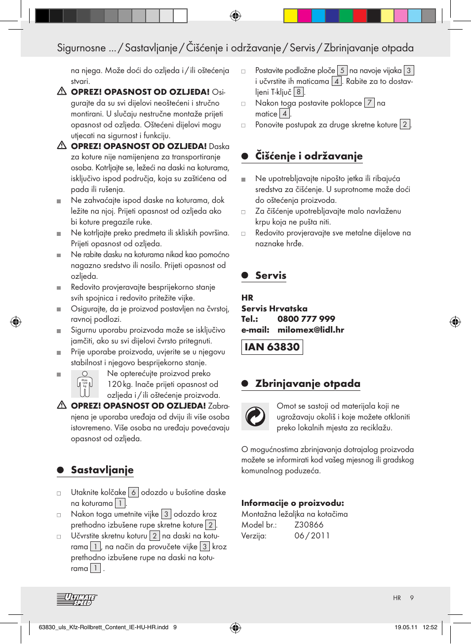 Sastavljanje, Čišćenje i održavanje, Servis | Ultimate Speed Z30866 User Manual | Page 7 / 8