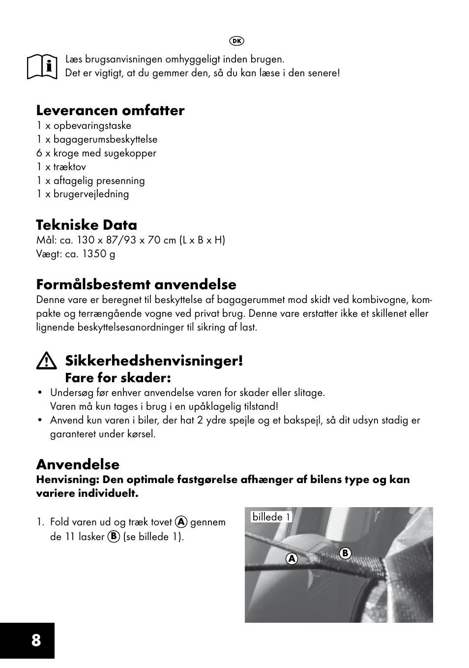Leverancen omfatter, Tekniske data, Formålsbestemt anvendelse | Sikkerhedshenvisninger, Anvendelse | Ultimate Speed AI-1303 User Manual | Page 8 / 12