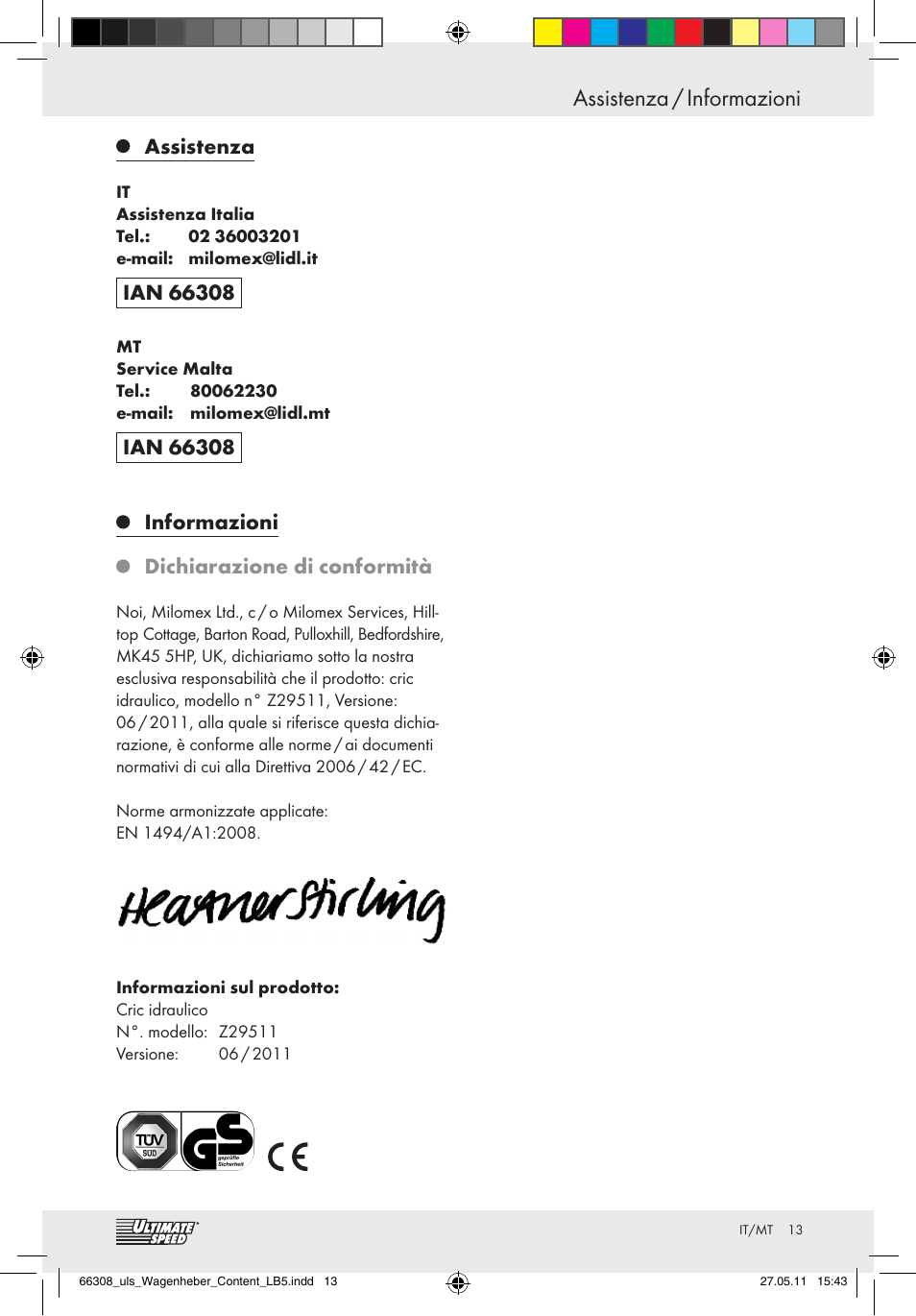 Assistenza / informazioni, Assistenza | Ultimate Speed Z29511 User Manual | Page 11 / 26