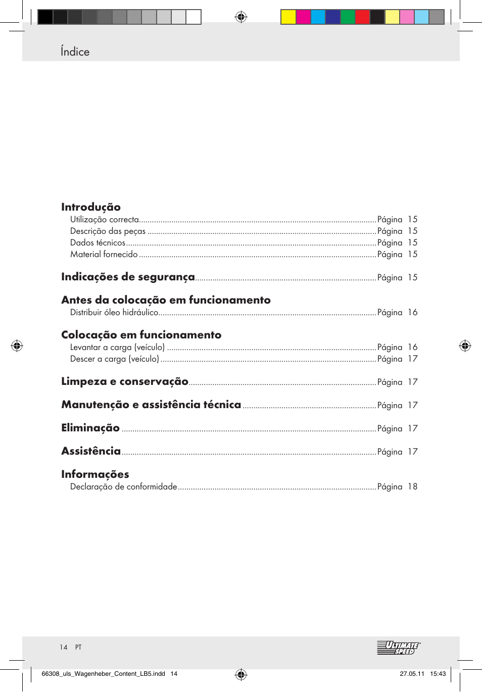 Introdução / indicações de segurança, Índice | Ultimate Speed Z29511 User Manual | Page 12 / 26