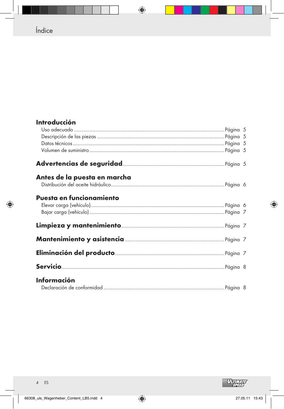 Índice | Ultimate Speed Z29511 User Manual | Page 2 / 26