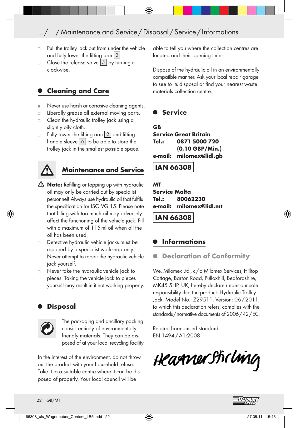 Cleaning and care, Maintenance and service, Disposal | Service | Ultimate Speed Z29511 User Manual | Page 20 / 26