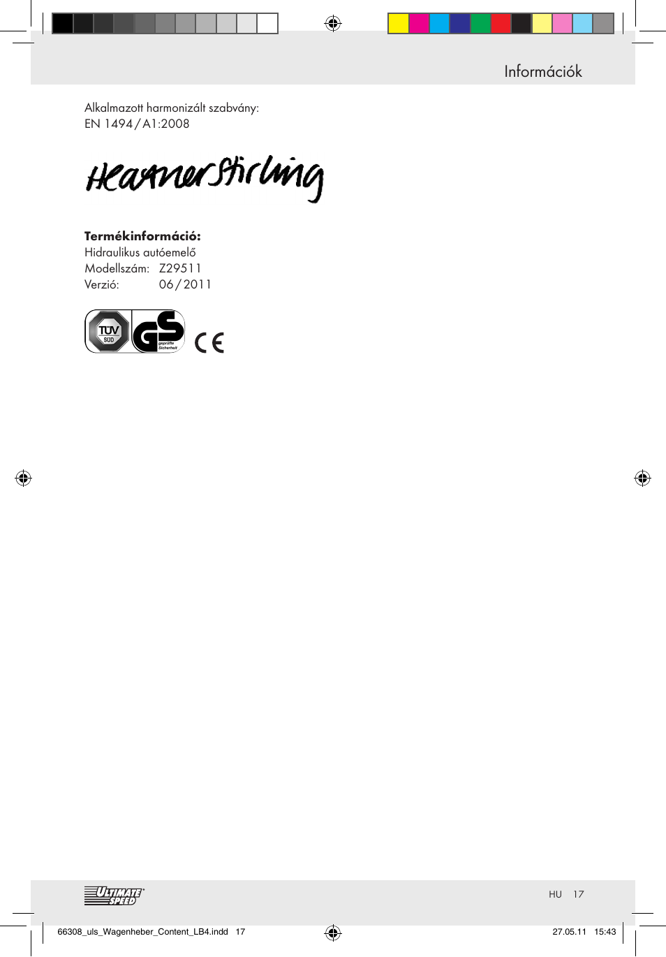 Információk | Ultimate Speed Z29511 User Manual | Page 15 / 35