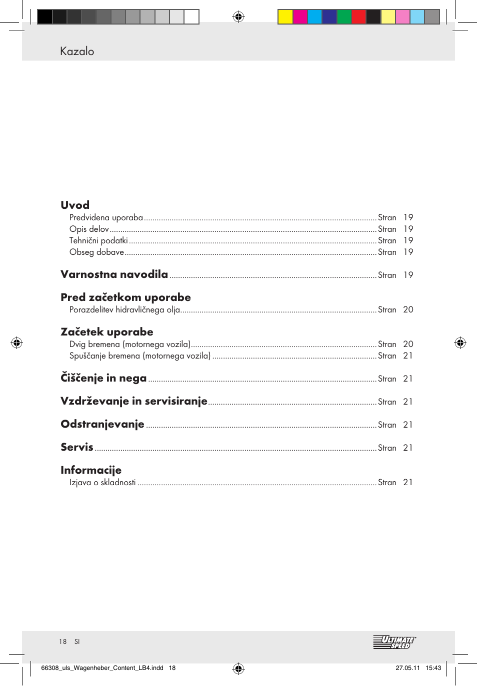 Kazalo | Ultimate Speed Z29511 User Manual | Page 16 / 35