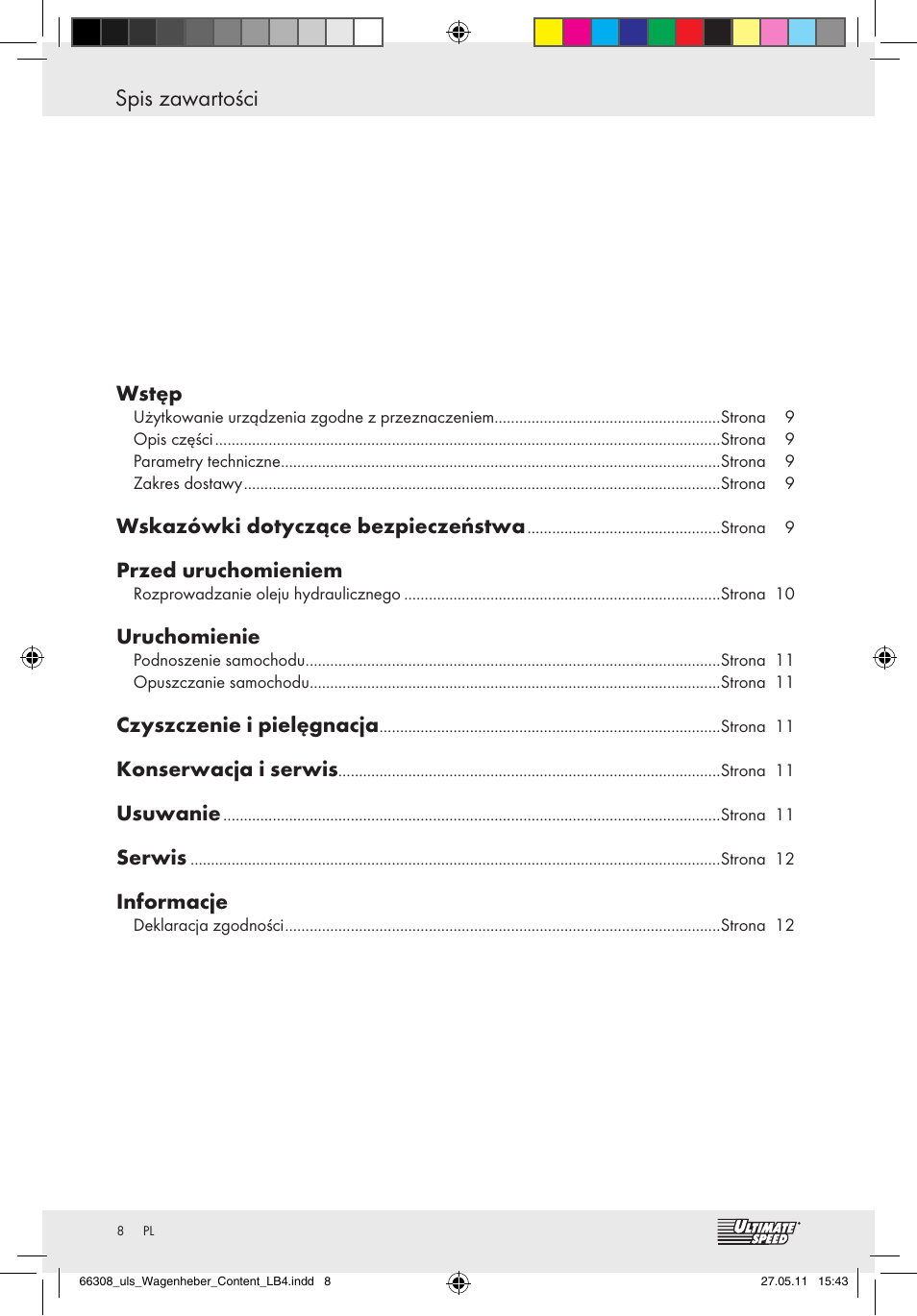 Spis zawartości | Ultimate Speed Z29511 User Manual | Page 6 / 35