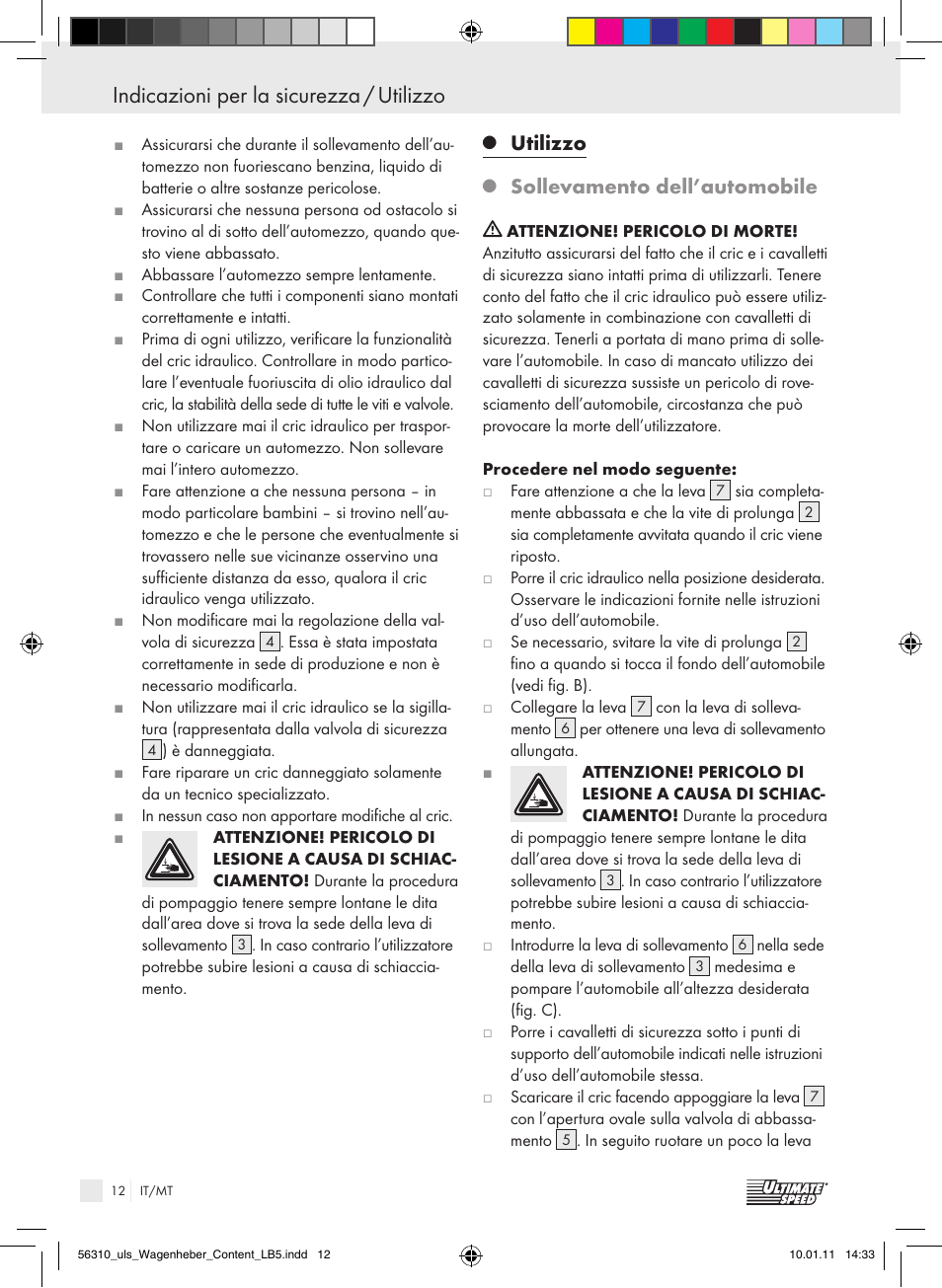 Utilizzo, Sollevamento dell’automobile | Ultimate Speed Z30544 User Manual | Page 10 / 30