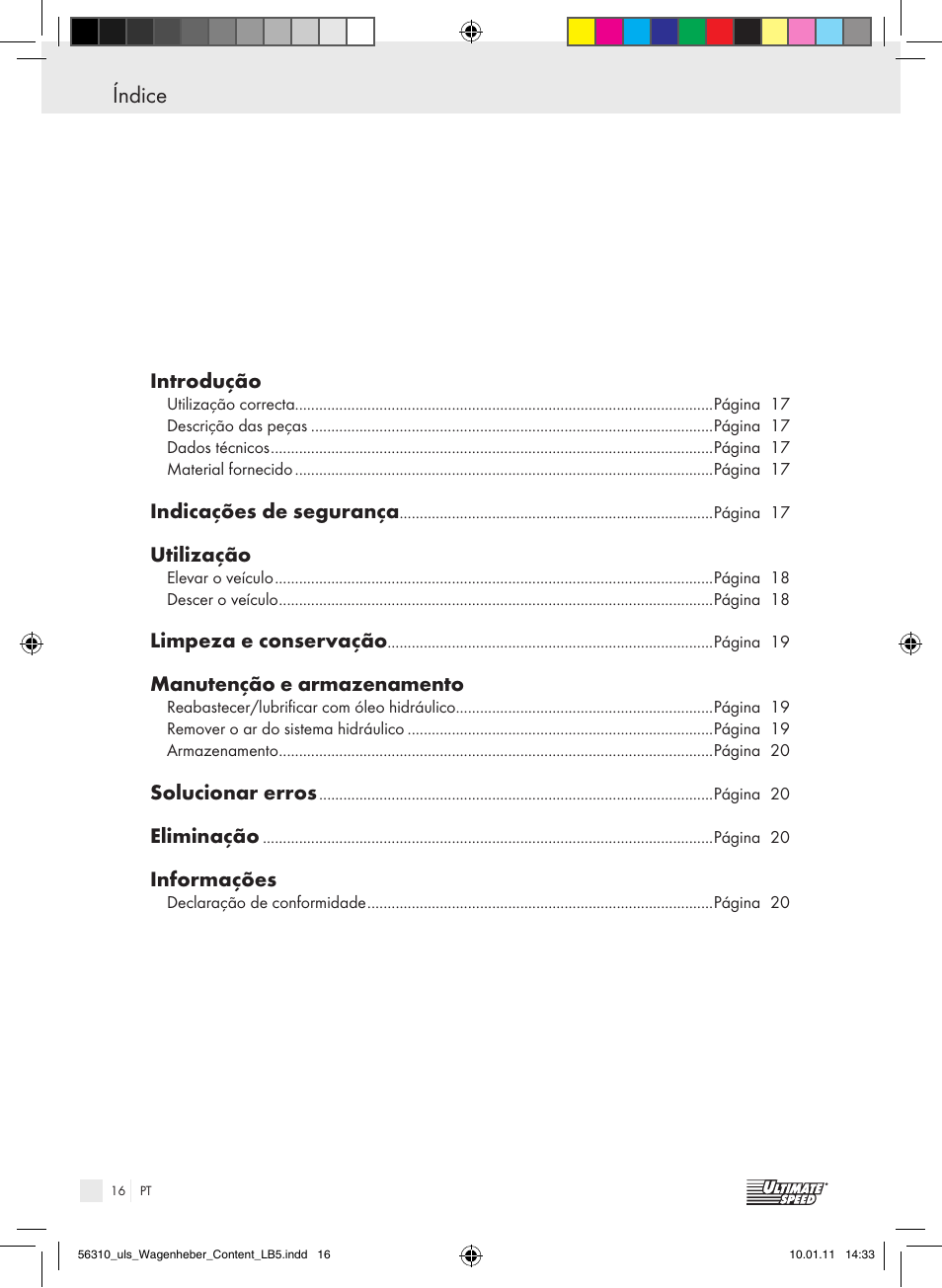 Índice introdução / indicações de segurança | Ultimate Speed Z30544 User Manual | Page 14 / 30