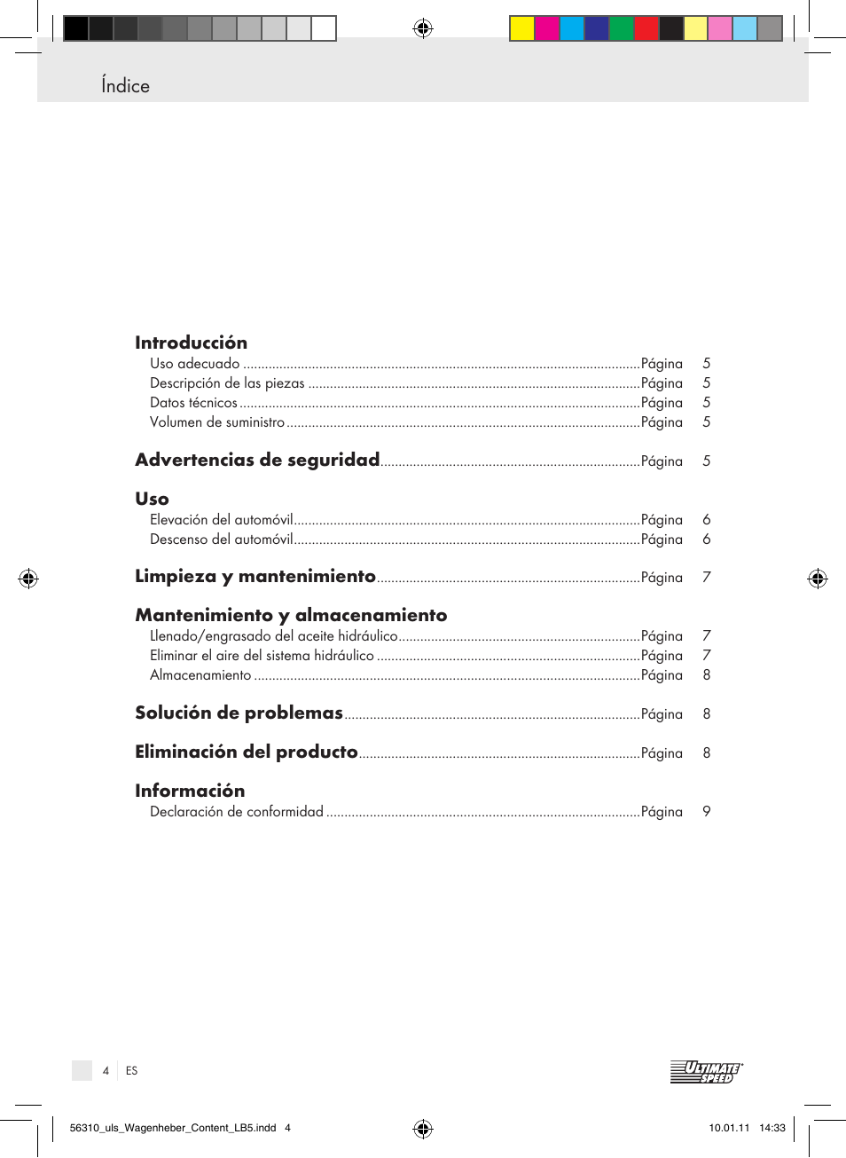 Índice introducción / advertencias de seguridad | Ultimate Speed Z30544 User Manual | Page 2 / 30