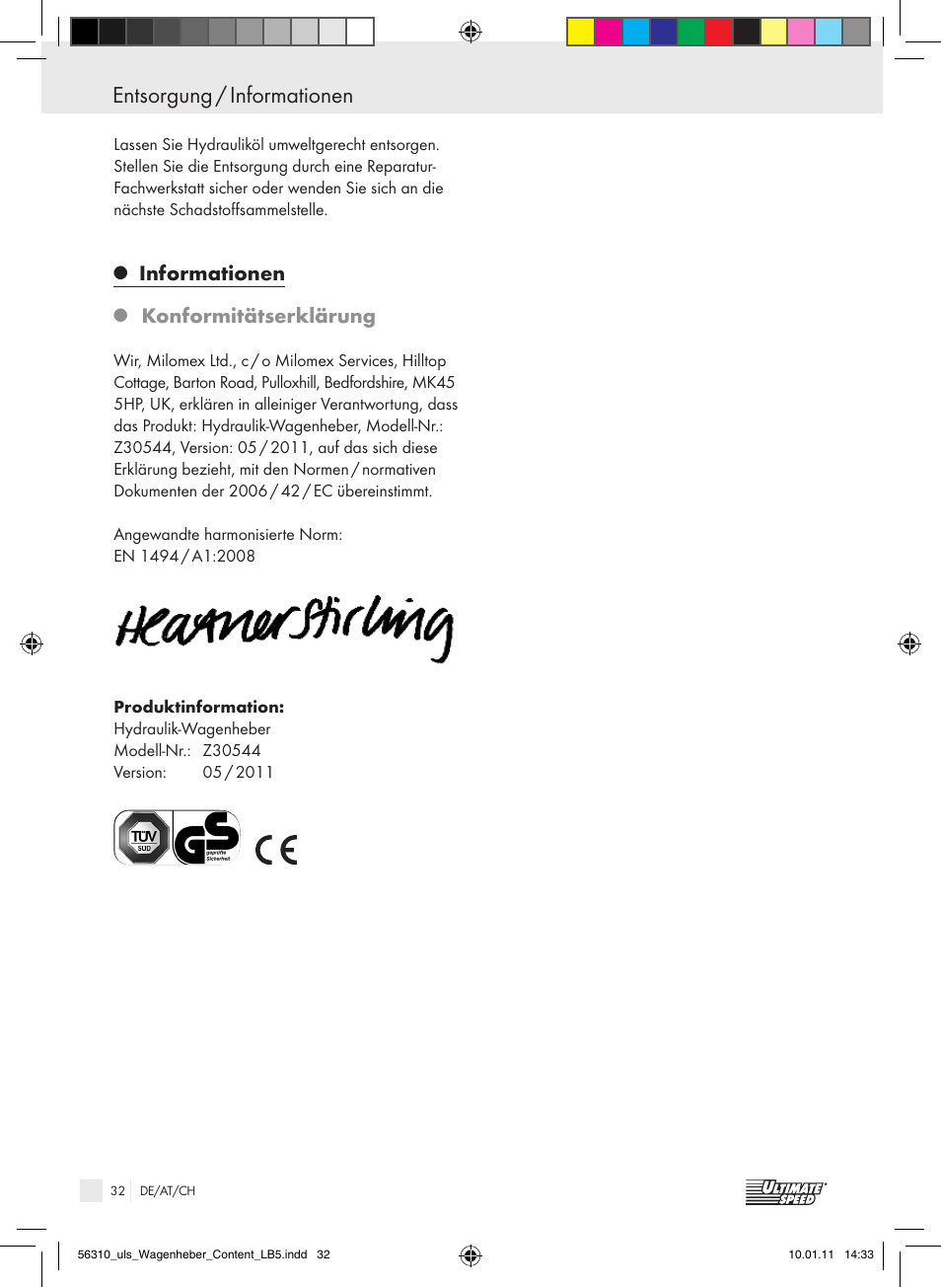 Entsorgung / informationen, Informationen, Konformitätserklärung | Ultimate Speed Z30544 User Manual | Page 30 / 30