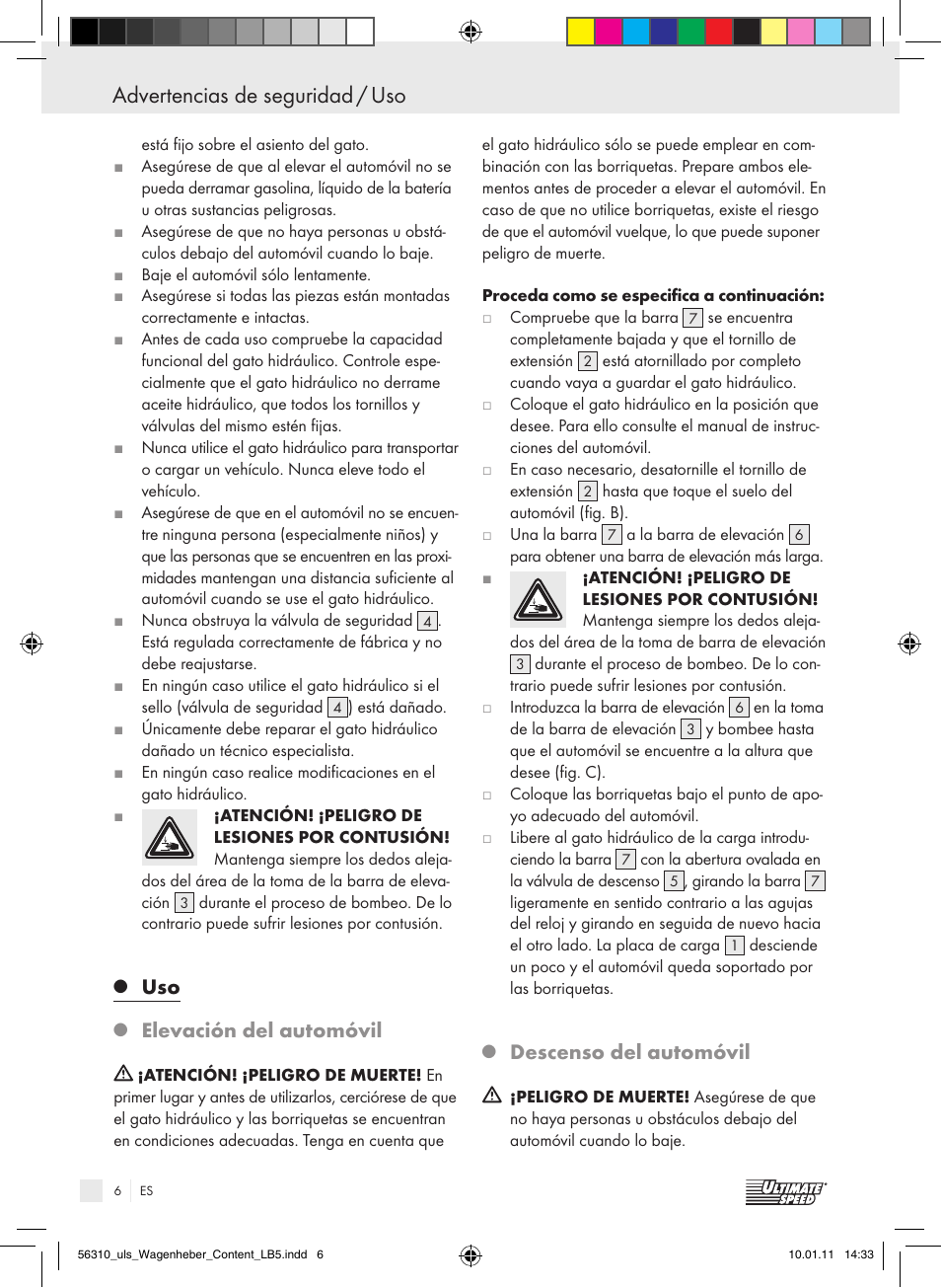 Elevación del automóvil, Descenso del automóvil | Ultimate Speed Z30544 User Manual | Page 4 / 30
