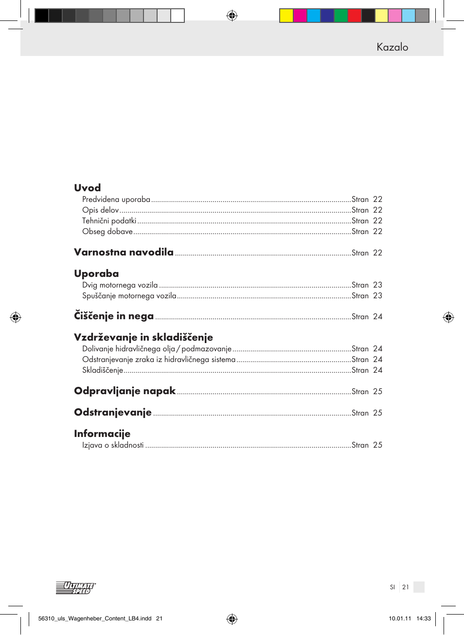Kazalo | Ultimate Speed Z30544 User Manual | Page 19 / 41