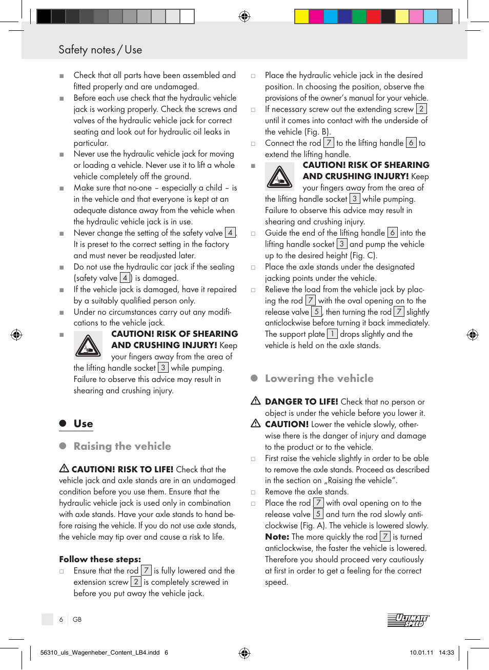 Raising the vehicle, Lowering the vehicle | Ultimate Speed Z30544 User Manual | Page 4 / 41