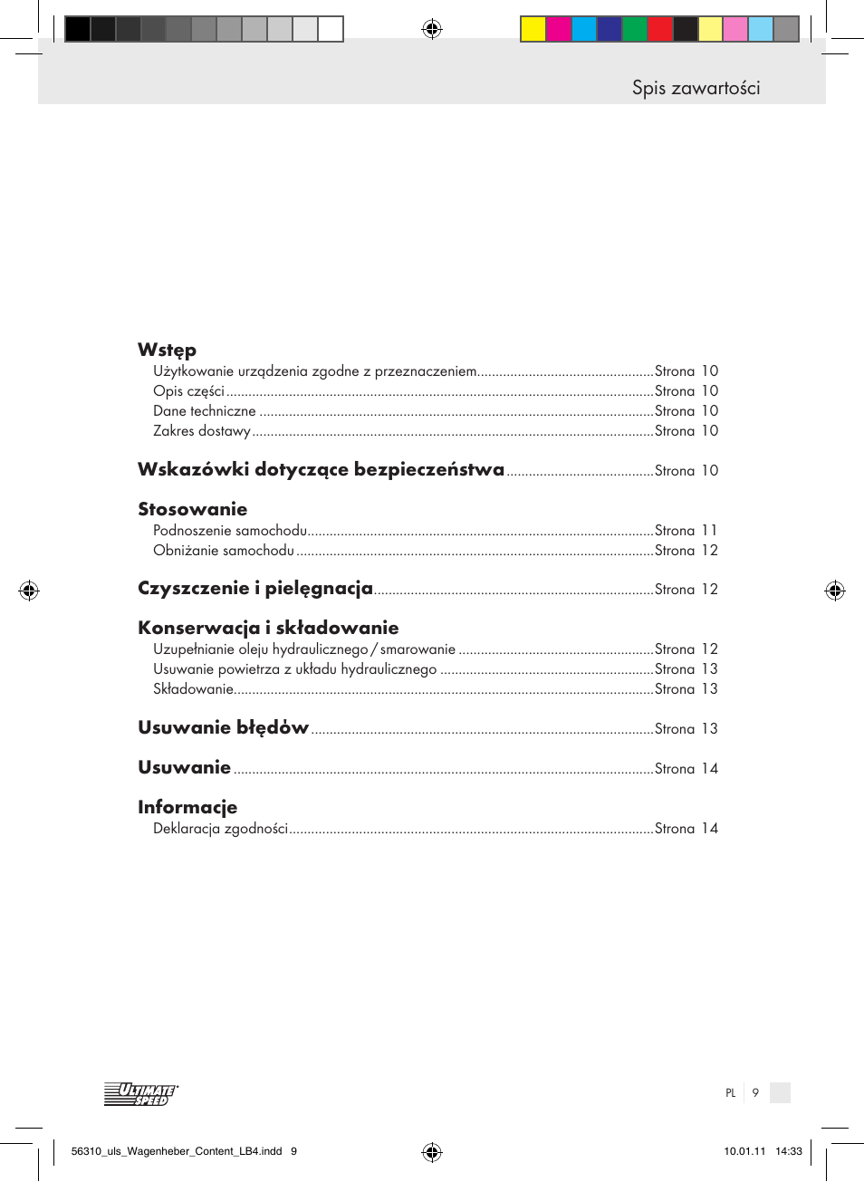 Spis zawartości | Ultimate Speed Z30544 User Manual | Page 7 / 41