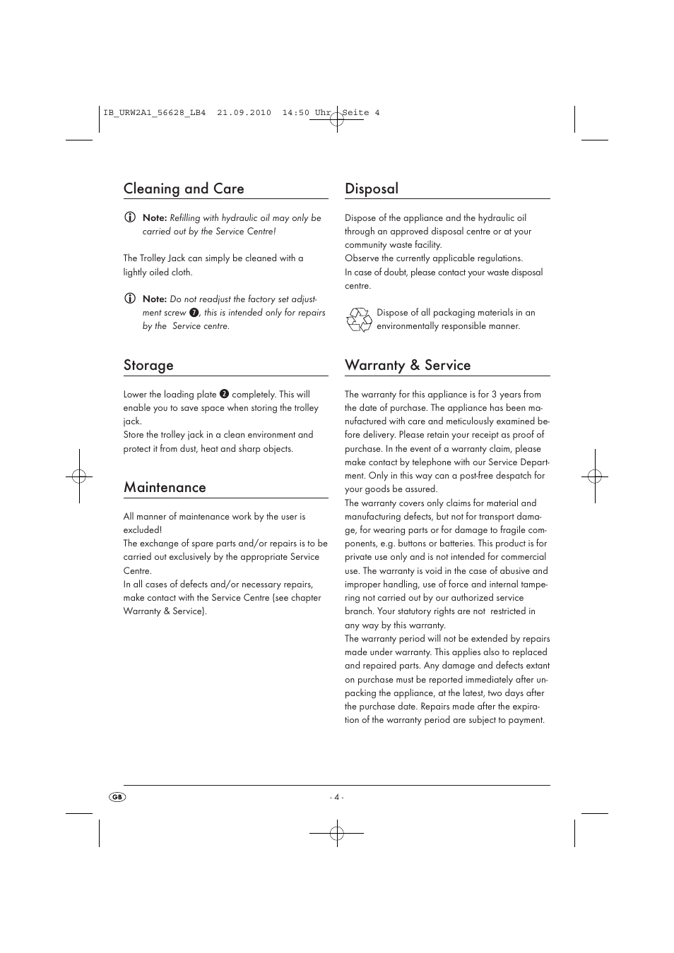 Cleaning and care, Storage, Maintenance | Disposal, Warranty & service | Ultimate Speed URW 2 A1 User Manual | Page 6 / 31