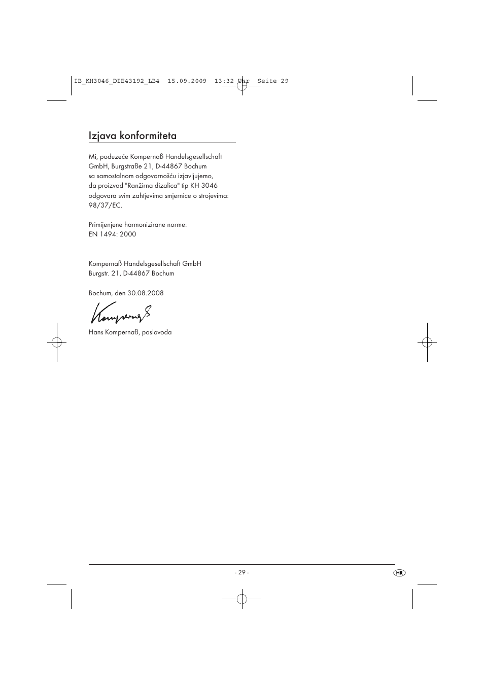 Izjava konformiteta | Ultimate Speed KH 3046 User Manual | Page 31 / 35
