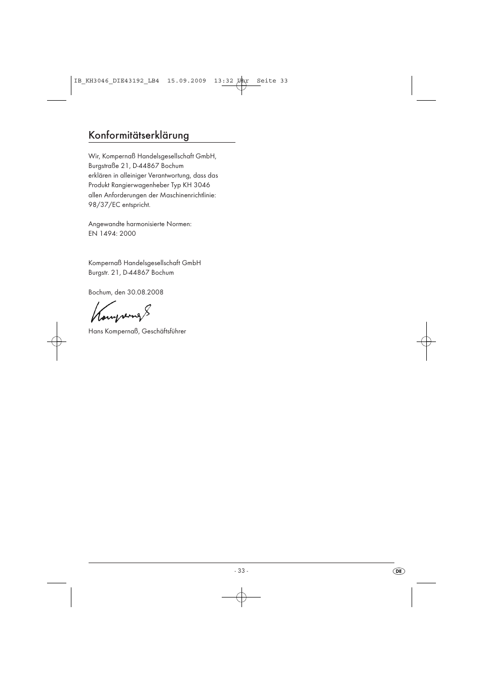 Konformitätserklärung | Ultimate Speed KH 3046 User Manual | Page 35 / 35