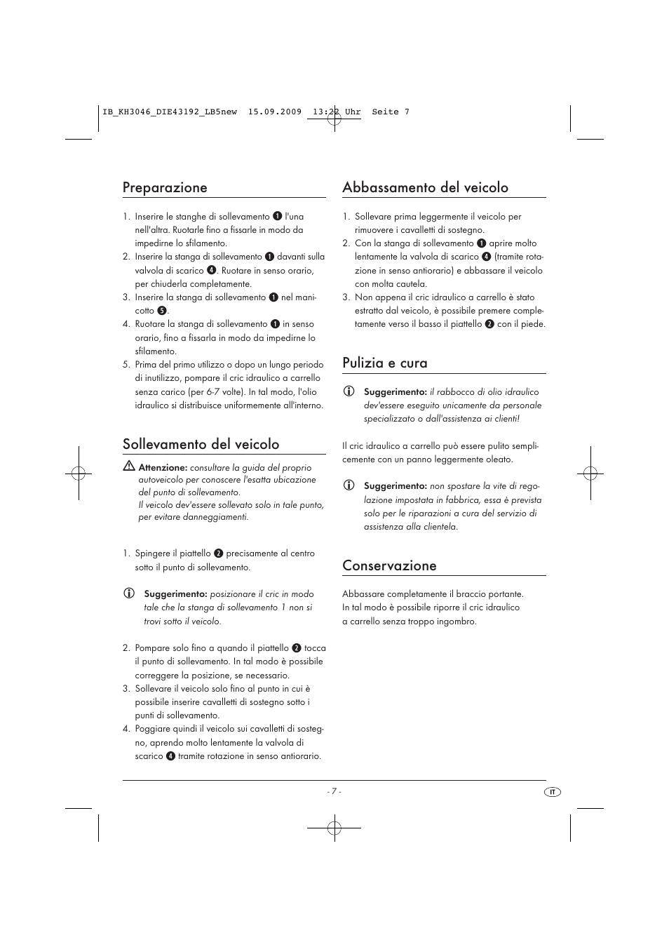 Preparazione, Sollevamento del veicolo, Abbassamento del veicolo | Pulizia e cura, Conservazione | Ultimate Speed KH 3046 User Manual | Page 9 / 23