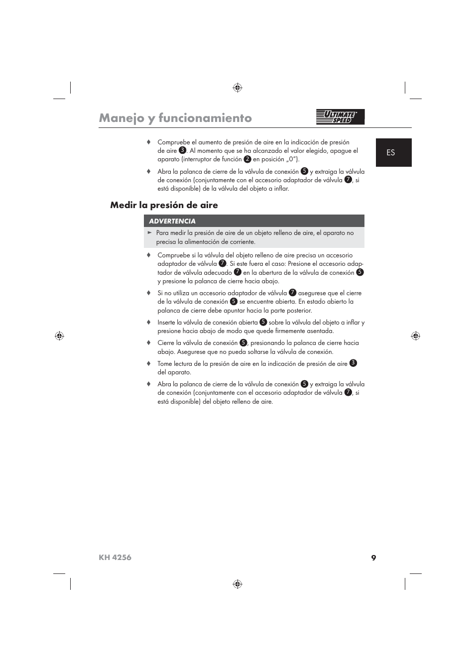 Manejo y funcionamiento, Medir la presión de aire | Ultimate Speed KH 4256 User Manual | Page 11 / 72