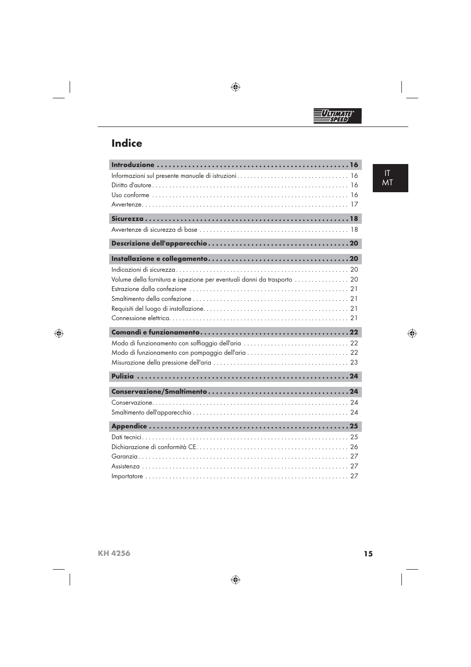 Indice, It mt | Ultimate Speed KH 4256 User Manual | Page 17 / 72