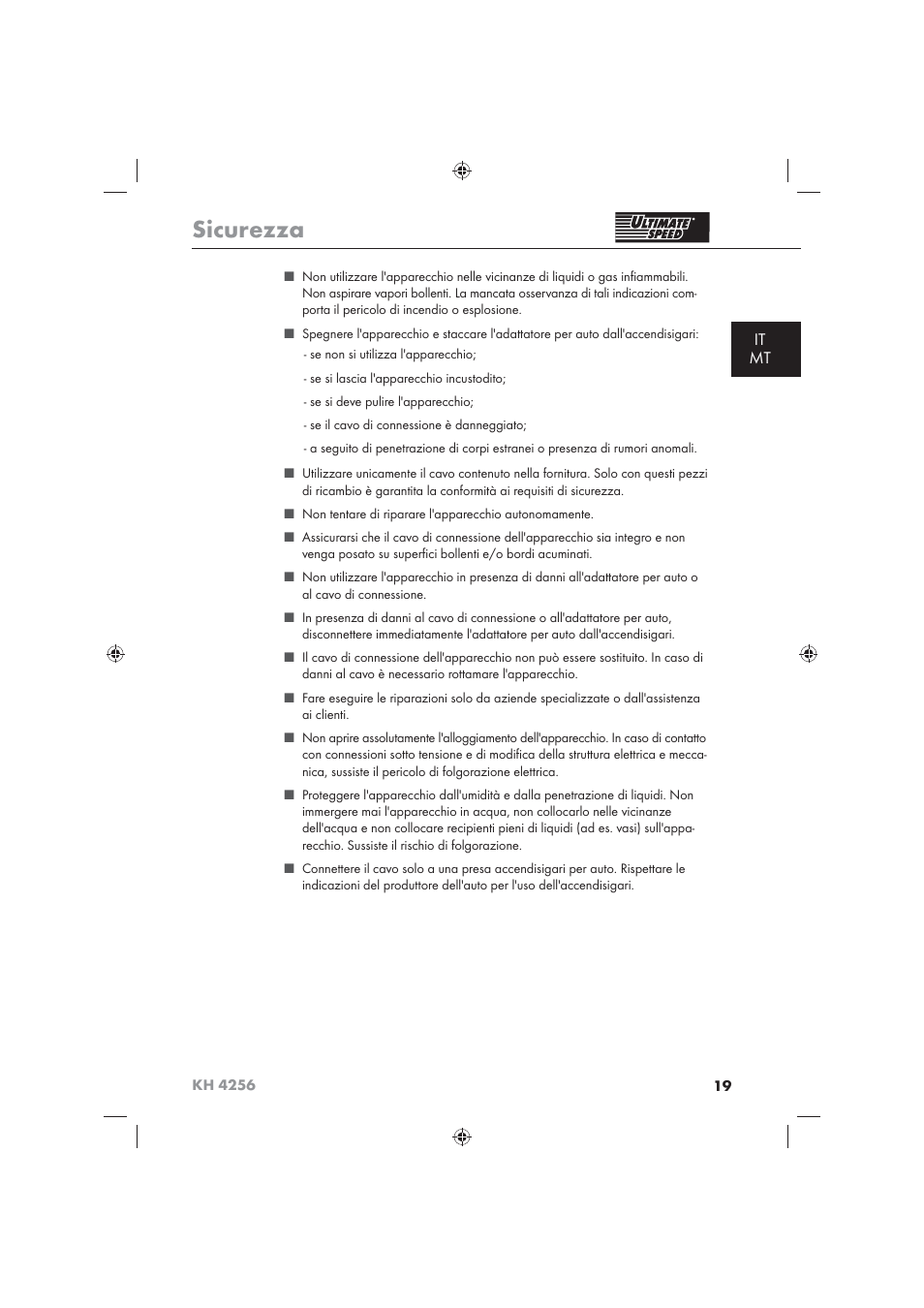 Sicurezza, It mt | Ultimate Speed KH 4256 User Manual | Page 21 / 72